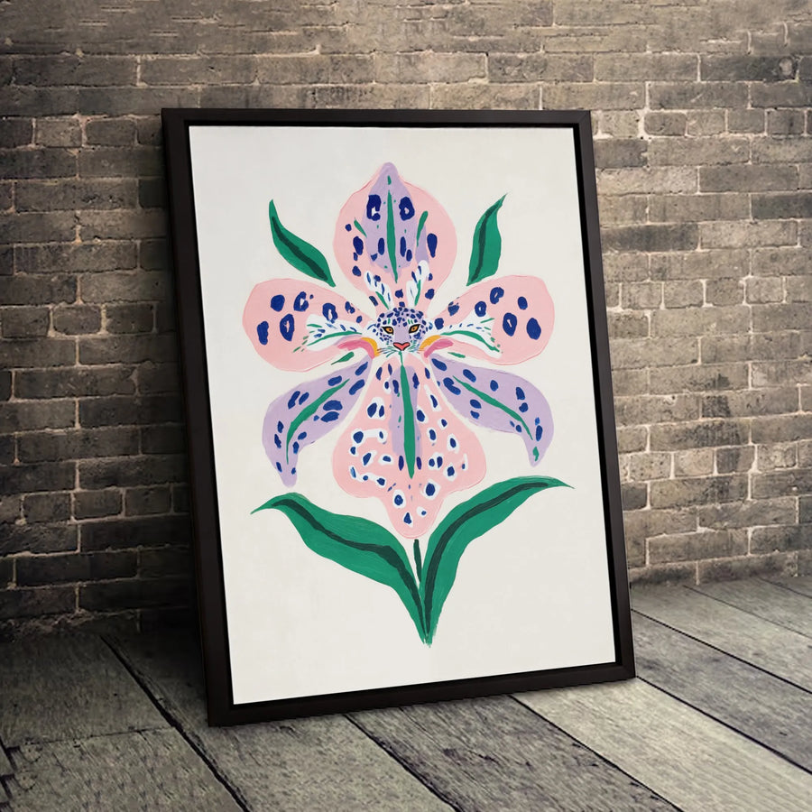 Leopard Print Flower Canvas Art | Stylized Botanical Orchid Wall Decor | Gallery Quality Premium Canvas | Unique Animal Print Home Gift