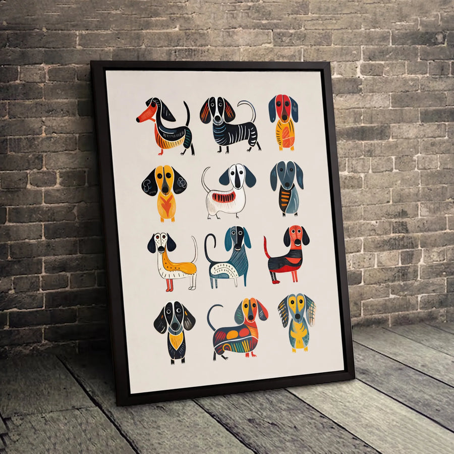 Dachshund Dog Wall Art | Colorful Abstract Wiener Dog Illustration | Premium Gallery Wrapped Canvas | Perfect Gift for Dog Lovers