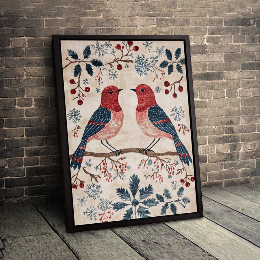 Winter Cardinal Canvas Wall Art | Red and Blue Bird Holiday Decor | Gallery-Wrapped Premium Print | Rustic Christmas Home Gift for Nature Lovers