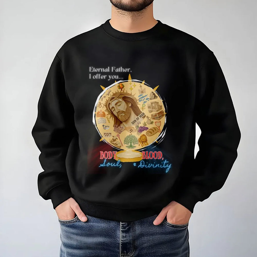 Divine Mercy Sweatshirt | Body Blood Soul Divinity Graphic | Premium Cotton Blend | Catholic Christian Religious Gift