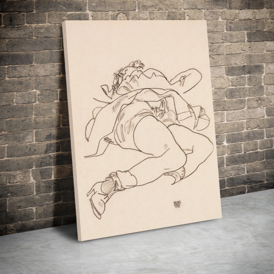 Egon Schiele Lying Woman Vertical Canvas | Vintage 1918 Expressionist Sketch Print | Premium Gallery Wrapped Canvas | Collector's Fine Art Home Decor Gift