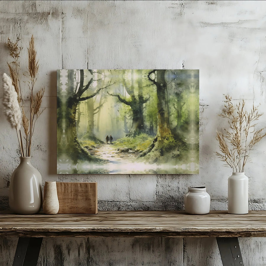 Enchanted Forest Canvas Art | Misty Woods Watercolor Painting Print | Premium Thick Gallery Wrap | Nature Lover Home Decor Gift