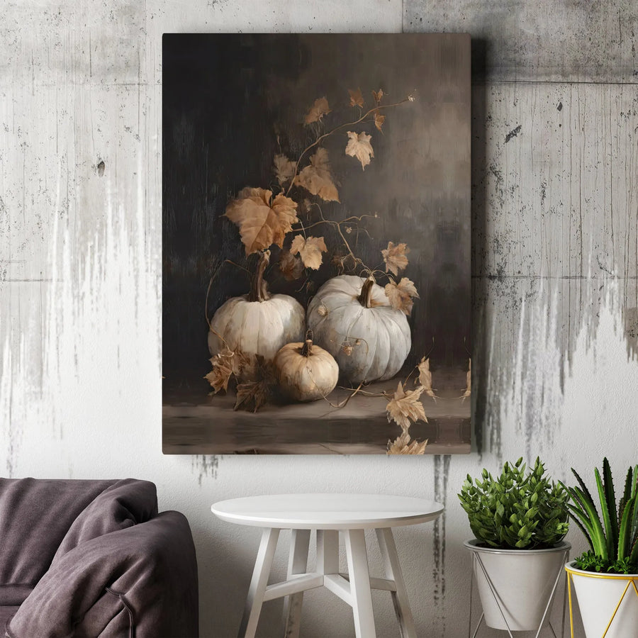 Rustic Pumpkin Canvas Art | Vintage Autumn Still Life Wall Decor | Gallery Quality Premium Print | Harvest Farmhouse Seasonal Home Gift