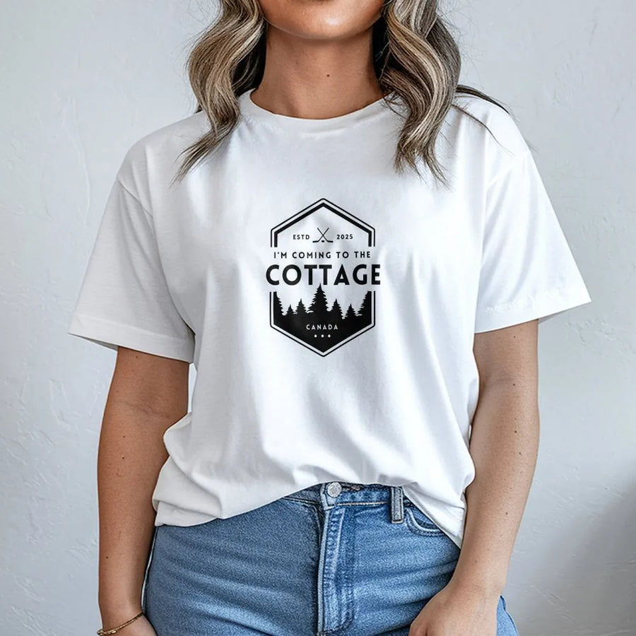 I'm Coming To The Cottage T-Shirt | Canadian Cabin Life Graphic | Soft Premium Cotton Tee | Funny Outdoor Vacation Gift For Nature Lovers