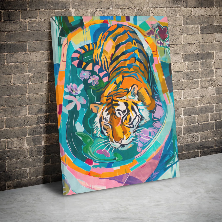 Abstract Tiger Canvas Wall Art | Colorful Floral Jungle Portrait | Premium Gallery Wrapped Decor | Modern Animal Gift for Home Office