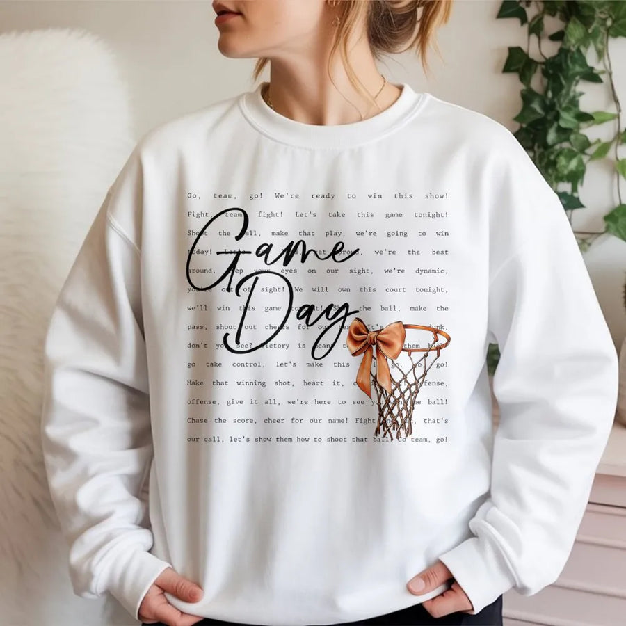 Game Day Basketball Sweatshirt | Coquette Bow Basketball Hoop Graphic | Premium Unisex Crewneck | Sporty Mom Birthday Gift