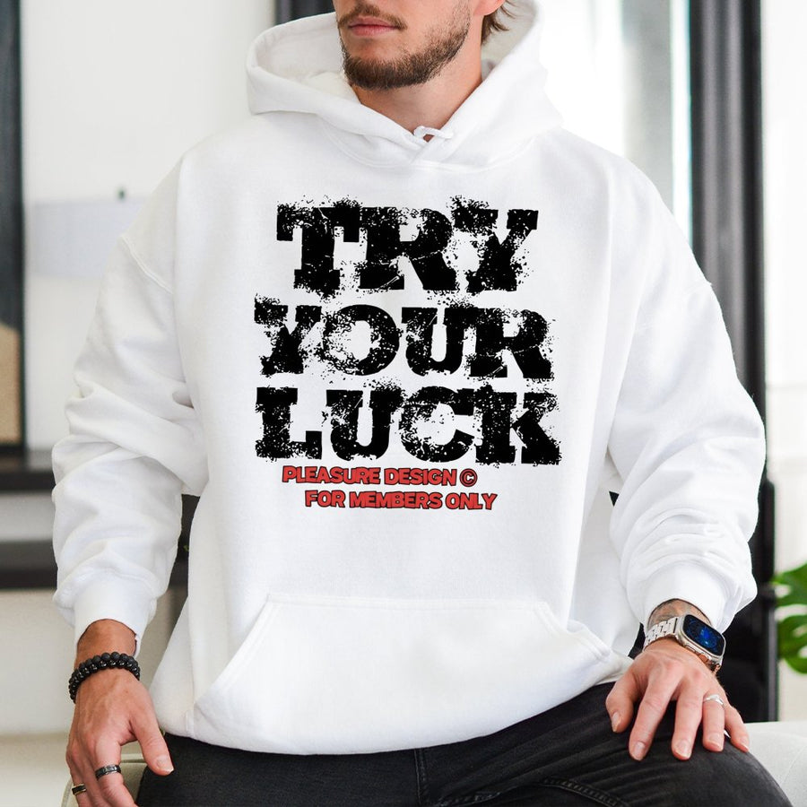 Try Your Luck Graphic Hoodie | Distressed Urban Streetwear Print | Premium Cotton-Blend | Trendy Oversized Gift for Men and Women