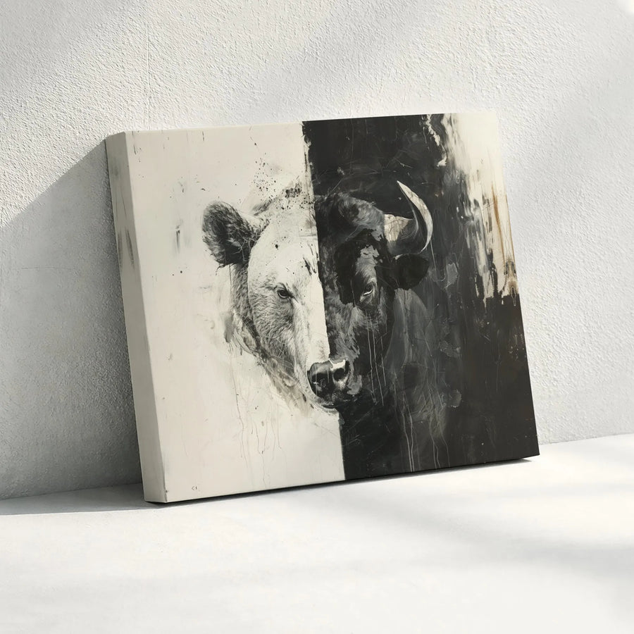 Bull and Bear Canvas Wall Art | Abstract Stock Market Art | Premium Gallery-Wrapped Print | Gift for Trader & Finance Office Decor