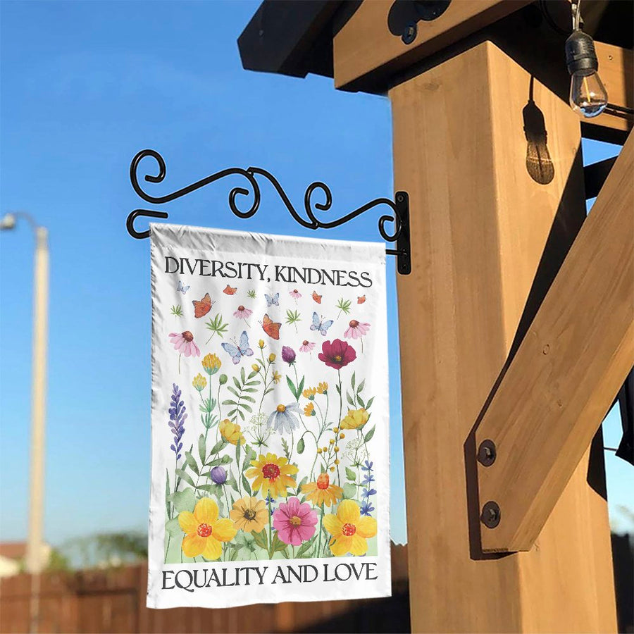 Diversity Kindness Equality Garden Flag | Floral Wildflower Butterfly Yard Decor | Weather-Resistant Polyester | Meaningful Outdoor Lawn Gift