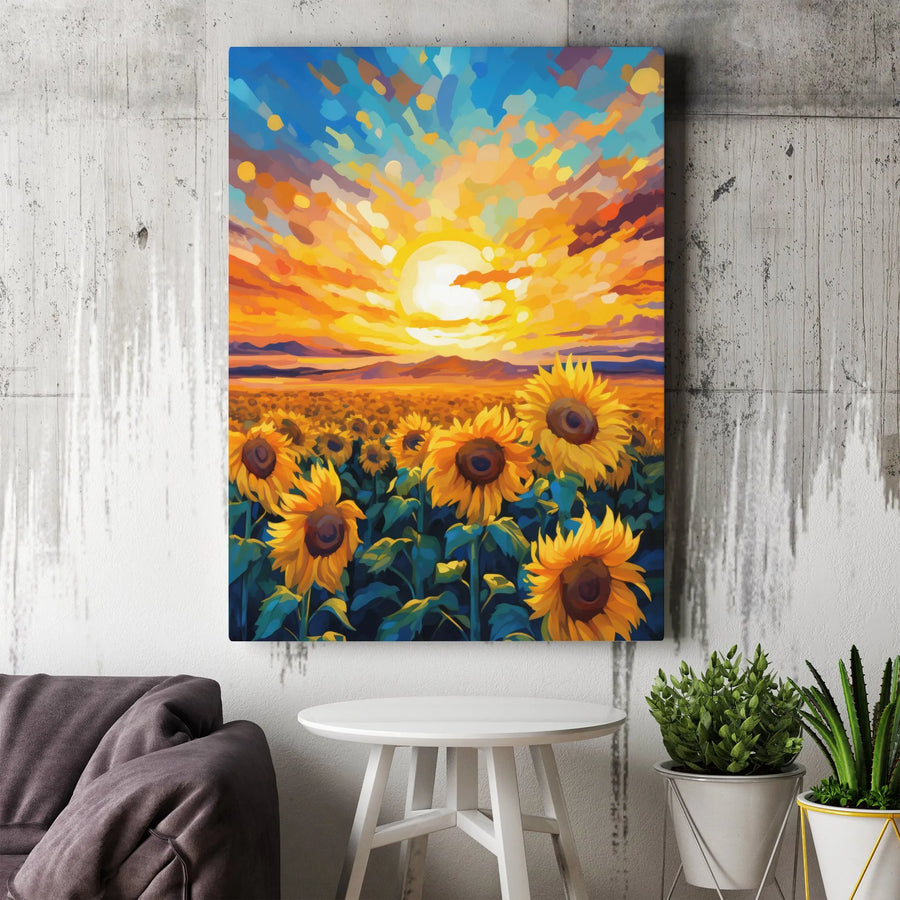 Sunflower Field Wall Art | Vibrant Sunset Impressionist Canvas | Premium 1.25" Gallery Wrap | Floral Home Decor Gift