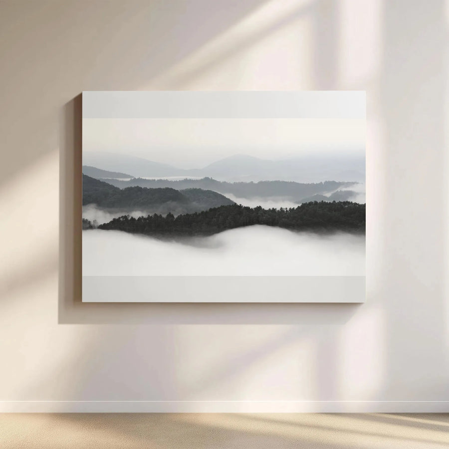 Smoky Mountains Canvas Wall Art | Moody Rolling Fog Landscape Photography | Premium Gallery Wrapped Print | Modern Cabin & Farmhouse Decor Gift