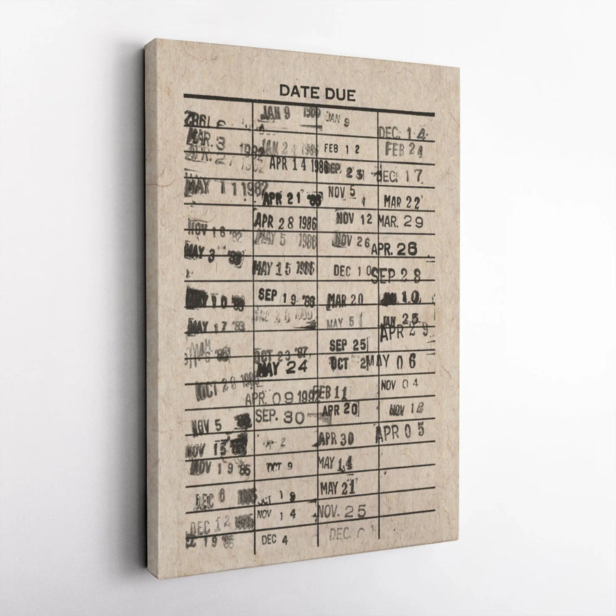 Vintage Library Due Date Card Canvas | Nostalgic Library Decor Wall Art | Premium Gallery Wrap Stretched Canvas | Unique Gift For Book Lovers And Librarians