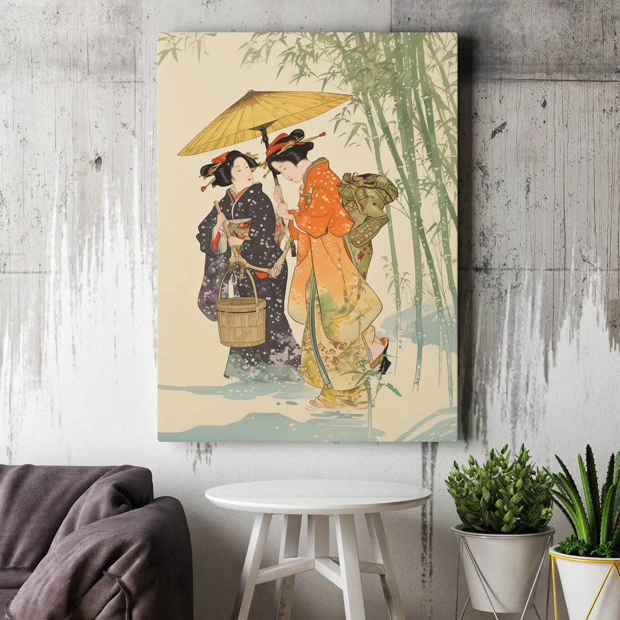 Vintage Japanese Canvas Print | Geisha & Bamboo Forest Ukiyo-e Art | Premium Fade-Resistant Print | Collector's Gift for Japan Art Lovers