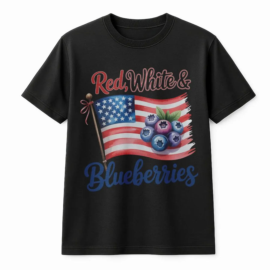 Red White and Blueberries T-Shirt | Patriotic American Flag Fruit Design | Premium Soft Cotton Tee | Fourth of July Summer Party Gift for Adults