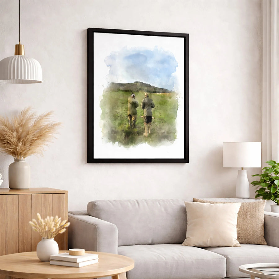 Game Hunting Canvas Art | Watercolor Country Field Portrait | Premium Gallery Wrap Print | Gift for Hunter or Outdoor Enthusiast