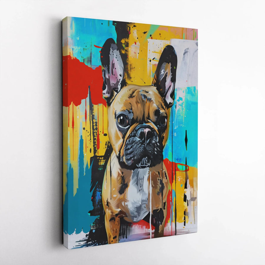 French Bulldog Canvas Wall Art | Colorful Graffiti Pop Art Portrait | Premium Thick Gallery Wrap | Modern Home Decor Gift for Dog Lovers