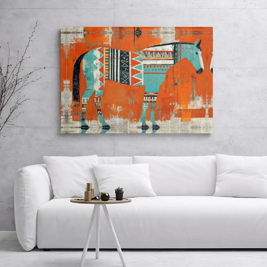 Abstract Horse Canvas Wall Art | Southwest Geometric Print | Premium Gallery Wrap Decor | Modern Living Room Gift