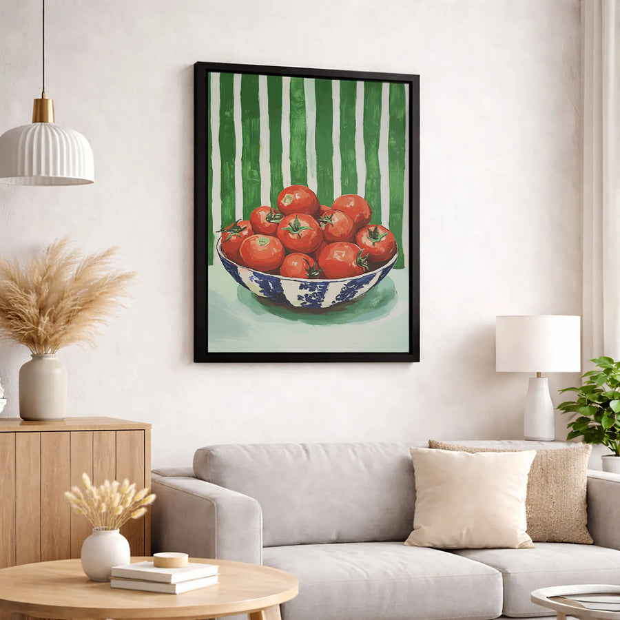 Tomato Still Life Canvas Print | Blue And White Chinoiserie Bowl Wall Art | Premium Gallery Wrapped Decor | Kitchen Dining Room Gift