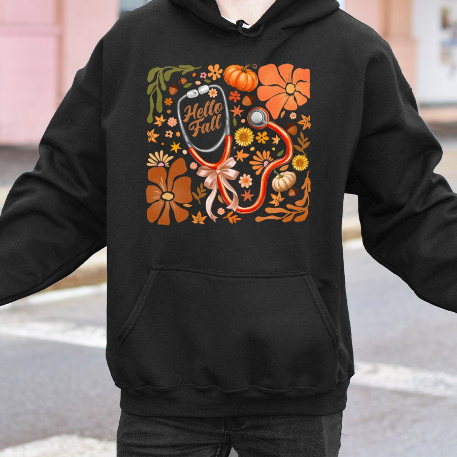 Fall Stethoscope Hoodie | Boho Floral Nurse Autumn Design | Premium Cotton-Blend Pullover | Perfect Gift for Nursing Students & RNs