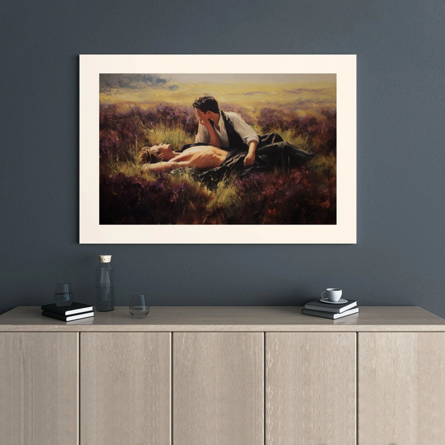 Romantic Gay Couple Canvas Print | Lovers in Purple Meadow Oil Painting Style | Premium Gallery Wrap Wall Art | LGBTQ Anniversary Gift