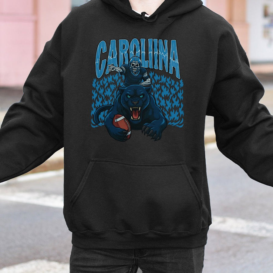Vintage Carolina Football Hoodie Retro Panthers 90s Old School Game Day Fit Loose Sporty Hoodie Streetwear Man