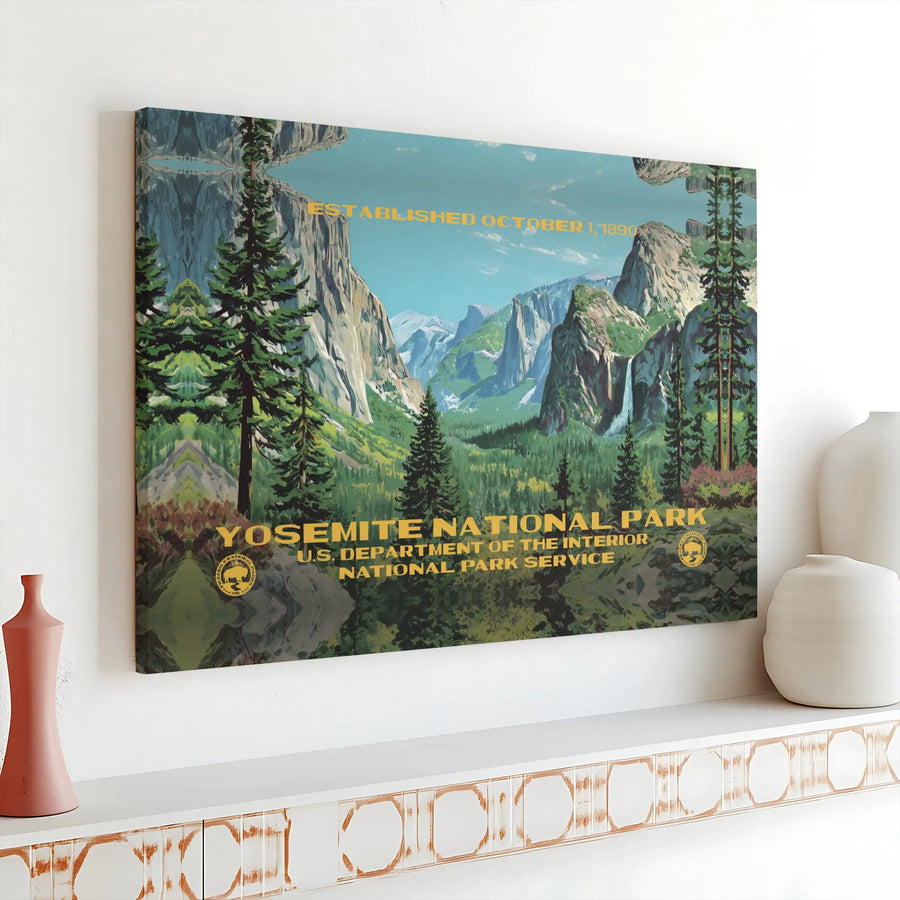 Yosemite National Park Poster Canvas | Vintage WPA Style Landscape Wall Art | Gallery Wrapped Premium Print | National Park Gift for Hikers & Travelers