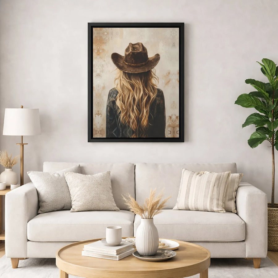 Cowgirl Canvas Wall Art | Rustic Blonde Western Portrait | Premium Gallery-Wrapped Print | Country Home Decor Gift