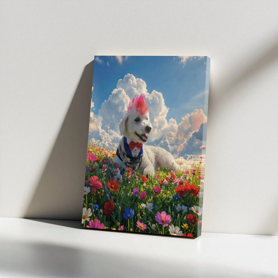 Punk Rock Poodle Canvas Wall Art | Pink Mohawk Dog in Tuxedo Print | Premium Gallery Wrapped Canvas | Unique Wall Decor Gift for Dog Lover