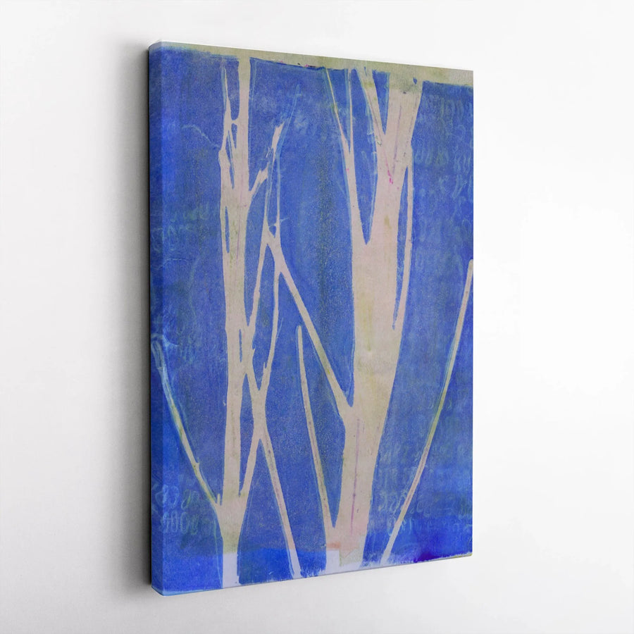 Abstract Twig Canvas Print | Blue Monoprint Style Botanical Wall Art | Premium 1.25" Thick Profile | Modern Living Room Decor Gift