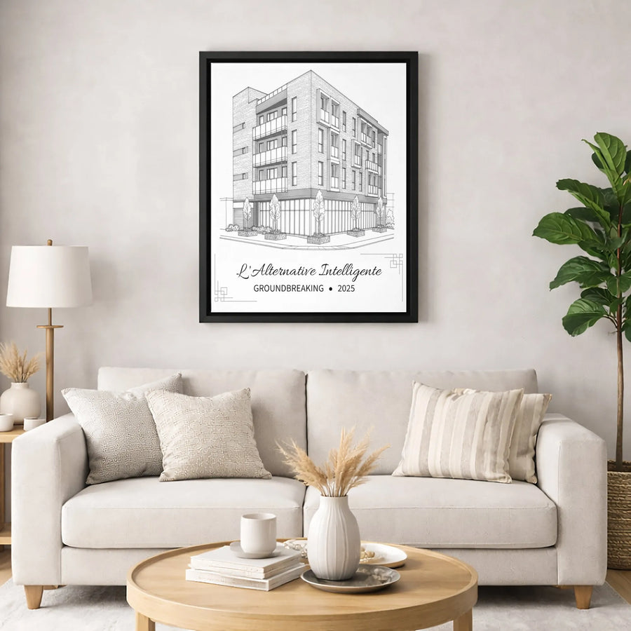 Architectural Building Canvas | Minimalist Blueprint Sketch Art | Premium 1.25-Inch Gallery Wrap | Realtor Closing Gift or Office Decor