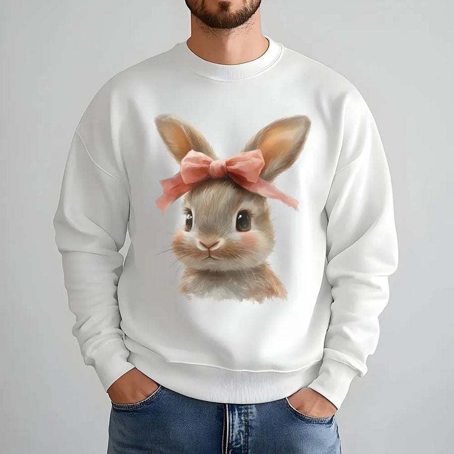 Easter Bunny Sweatshirt | Cute Rabbit With Coquette Pink Bow Graphic | Premium Soft Cotton Blend | Aesthetic Spring Gift For Women