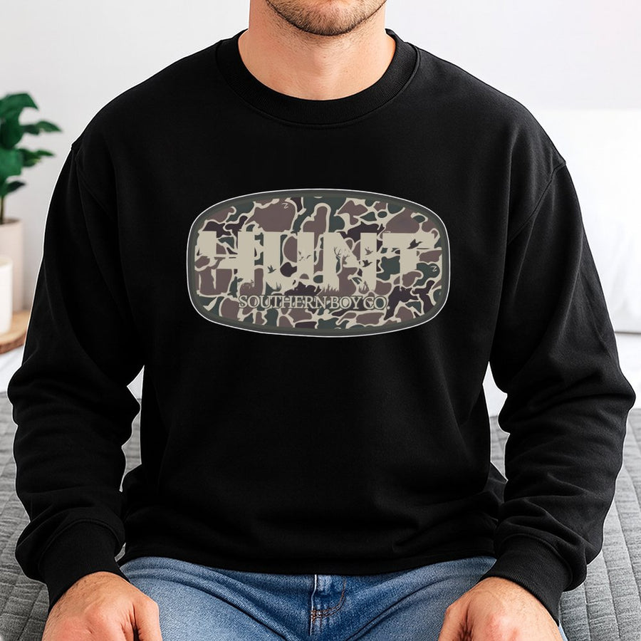 Hunt Camo Sweatshirt | Southern Style Deer And Duck Graphic | Premium Cotton Blend | Gift For Hunters And Outdoor Lovers