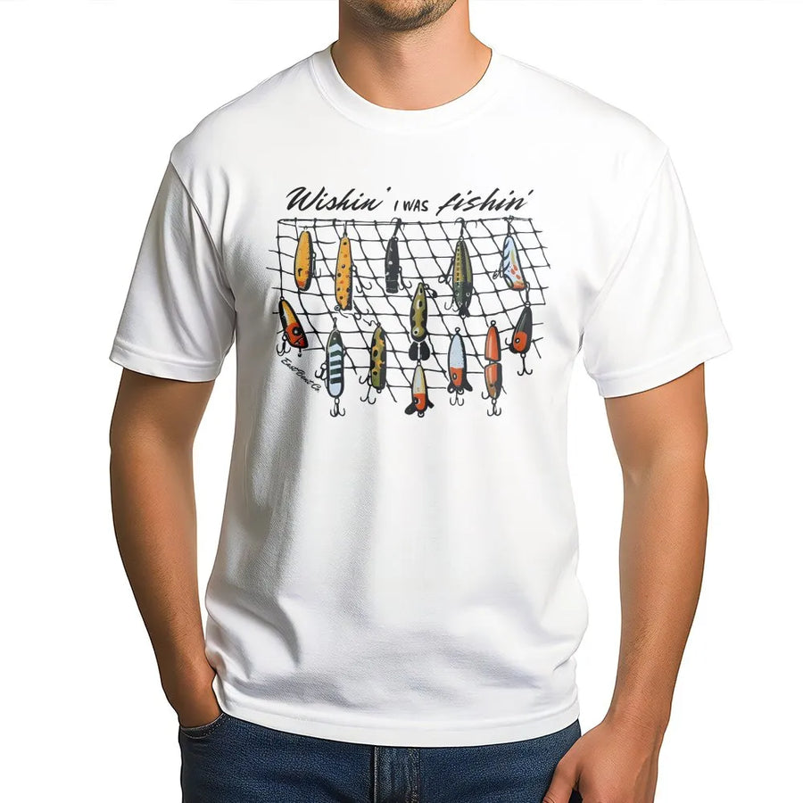 Fishing T-Shirt for Men & Women | Vintage Fishing Lures Graphic 'Wishin I Was Fishin' | Premium Cotton-Blend Sweatshirt | Gift for Anglers