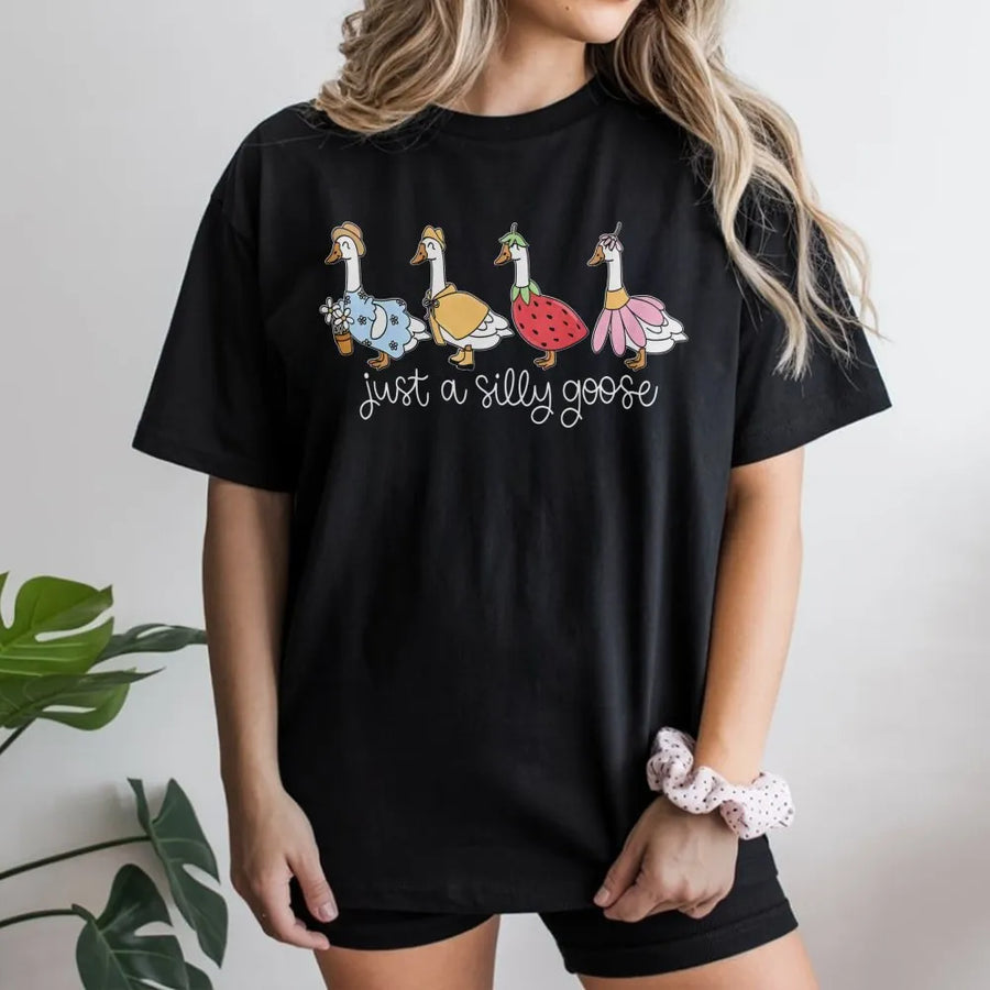 Just A Silly Goose T-Shirt | Cute Animal Graphic Tee | Premium Soft Cotton | Funny Gift For Animal Lovers