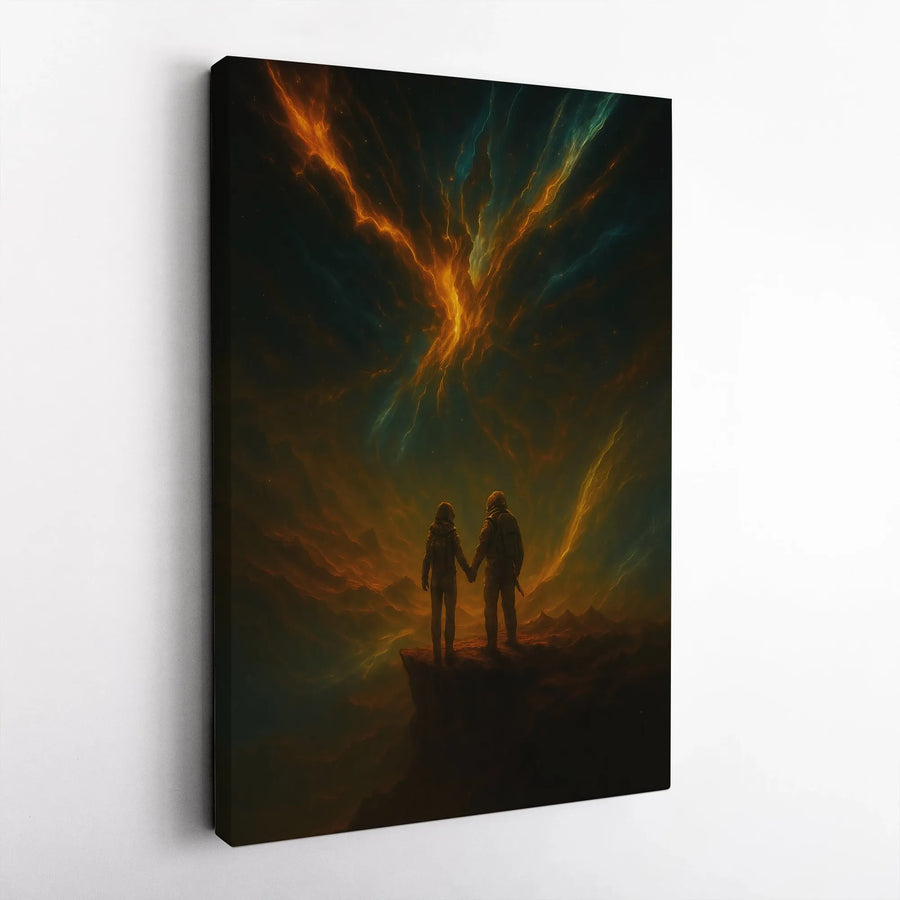 Astronaut Couple Canvas Wall Art | Cosmic Nebula Space Galaxy Print | Premium Gallery Wrapped 1.25" Profile | Romantic Celestial Gift for Space Lovers