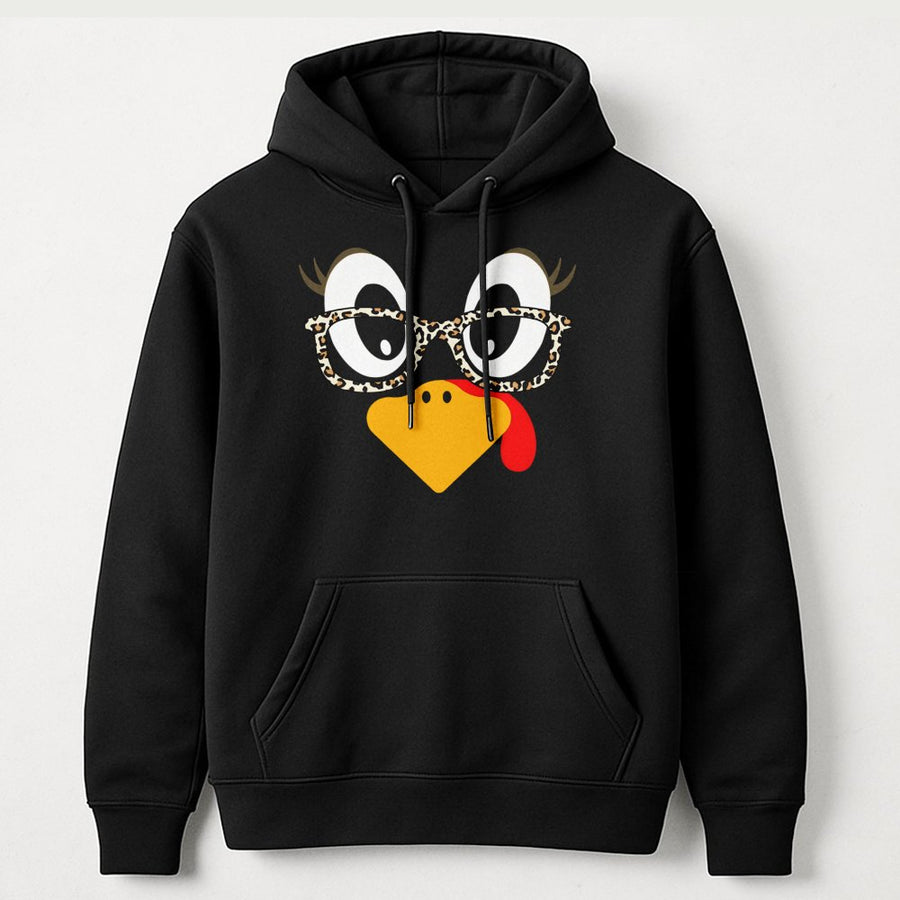 Turkey Thanksgiving Hoodie | Funny Leopard Print Glasses Design | Premium Cotton Blend | Matching Holiday Gift for Women and Family