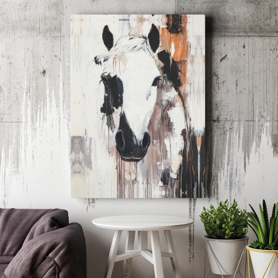 Abstract Horse Wall Art Canvas | Modern Monochrome Equine Portrait | Gallery Quality 1.25" Frame | Western Home Decor Gift