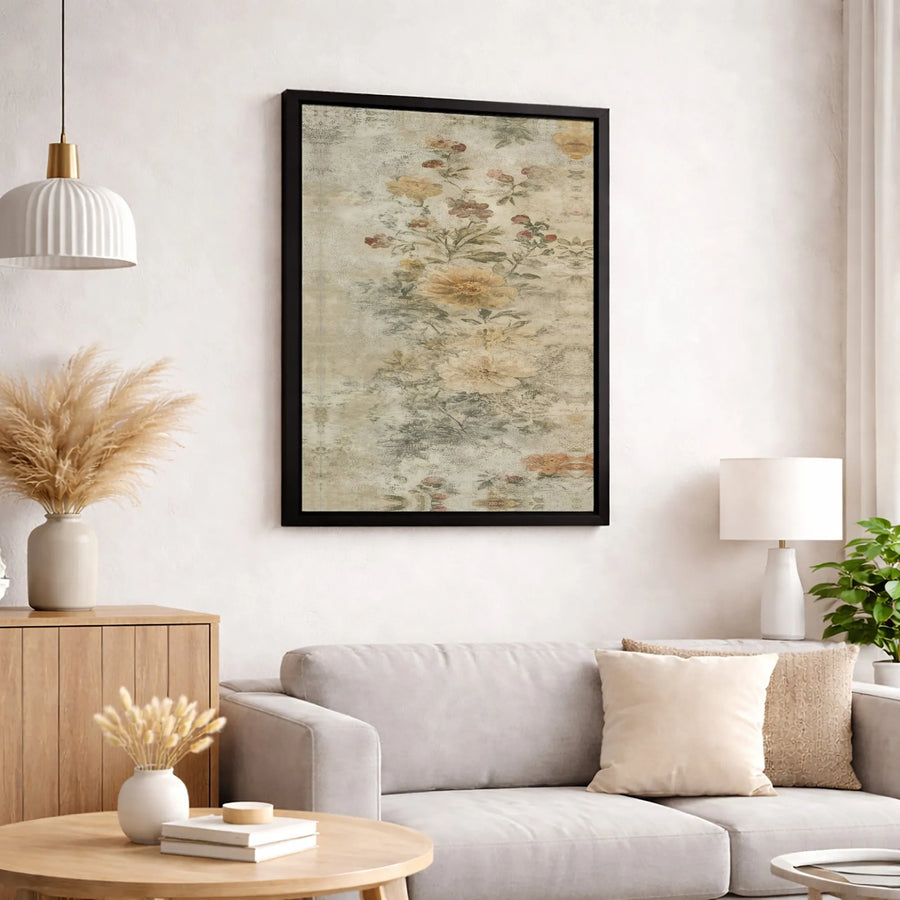 Vintage Floral Botanical Canvas Wall Art | Distressed Neutral Moody Flower Print | Premium 1.25-inch Gallery Wrap | Rustic Home Decor Gift
