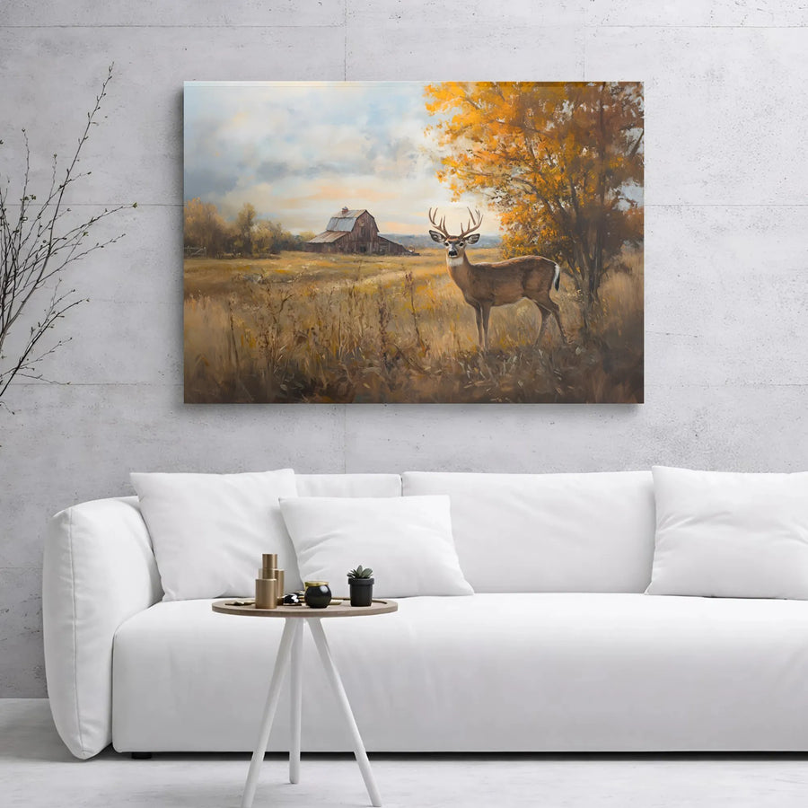White-Tailed Deer Canvas Print | Rustic Autumn Farmhouse Wall Art | 1.25-Inch Gallery Wrap | Wildlife Nature Decor Gift for Cabin