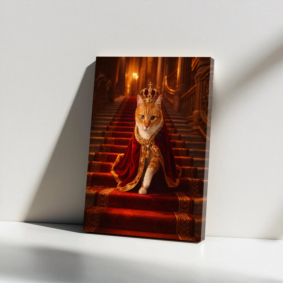 Royal Cat Canvas Wall Art | Ginger Tabby King in Crown & Robe | Premium Gallery Wrapped Print | Unique Collector's Gift for Cat Lovers