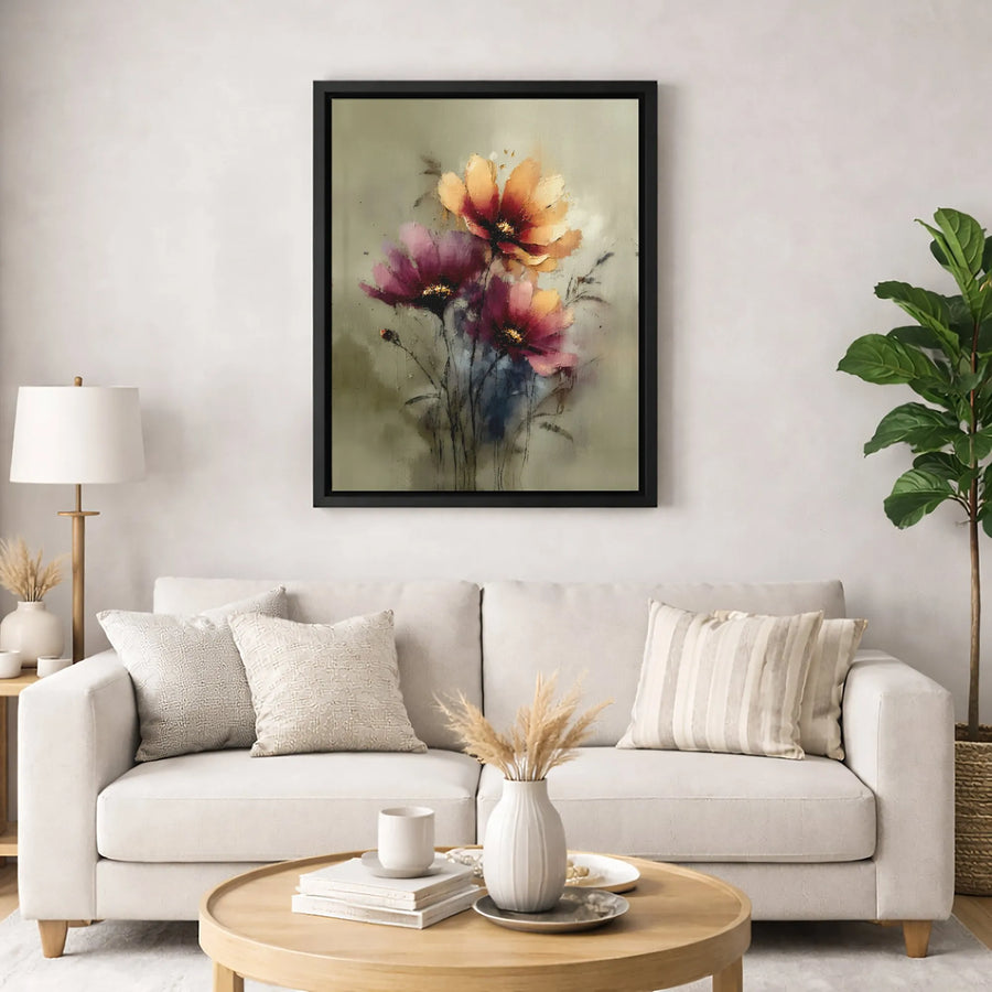 Abstract Floral Canvas Wall Art | Moody Pink and Orange Flower Oil Painting Print | Gallery-Quality 1.25 Inch Thick Canvas | Modern Home Decor Gift
