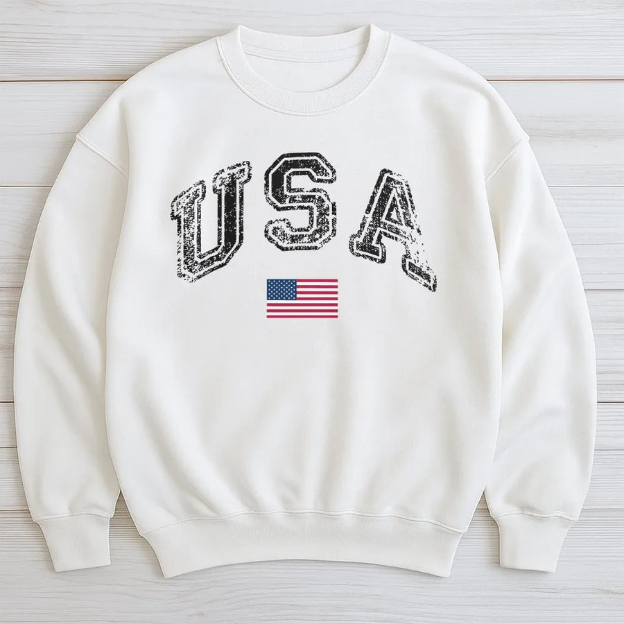 Vintage USA Sweatshirt | Retro American Flag Graphic Pullover | Premium Cotton Blend | 4th of July Patriotic Gift for Men & Women