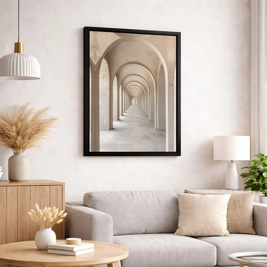 Stone Archway Corridor Canvas Print | Vanishing Point Architectural Wall Art | 1.25 Inch Gallery Wrap | Minimalist Modern Home Decor