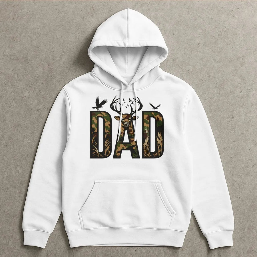 Hunter Dad Hoodie | Camo Deer Antler Graphic | Premium Cotton Blend | Best Hunting Gift for Him, Father's Day 2026 or Birthday Present