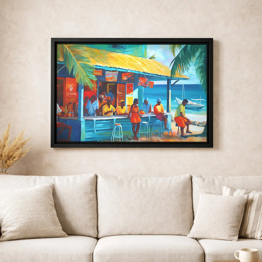 Caribbean Beach Bar Canvas Art | Vibrant Tropical Island Life Print | Gallery-Quality 1.25 Inch Frame | Vacation Home Decor Gift