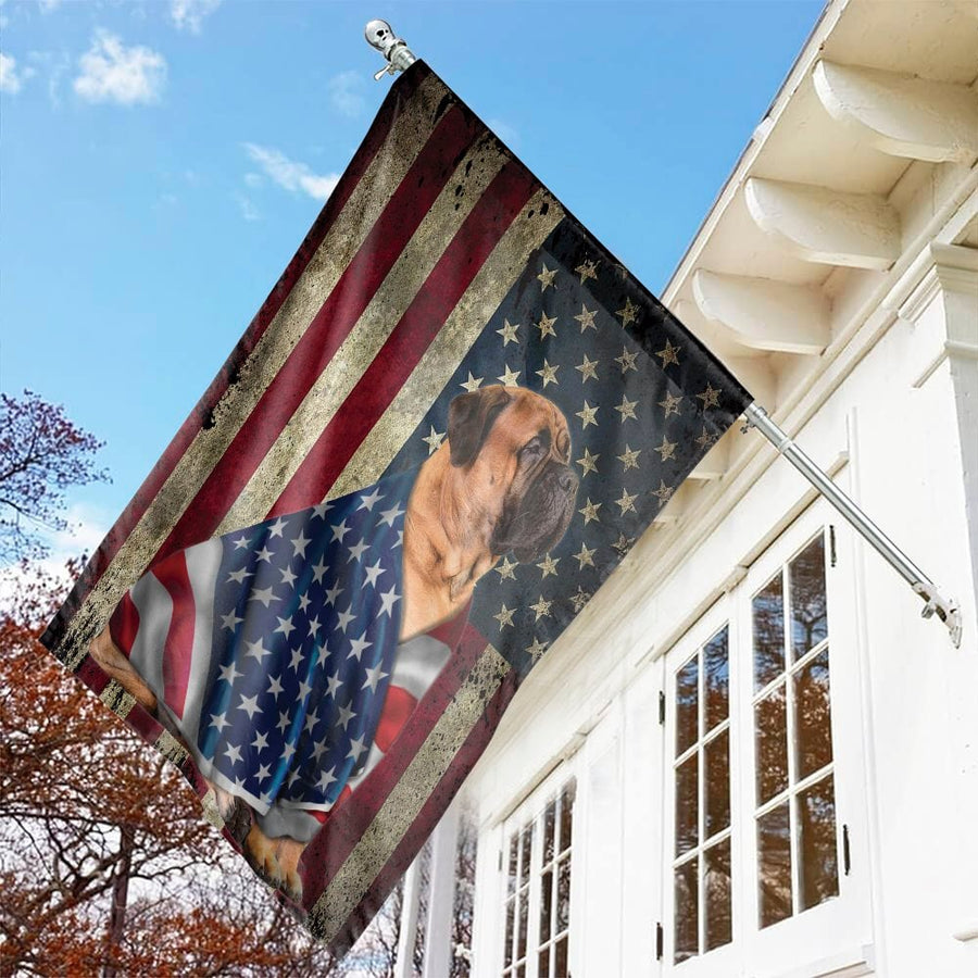 Patriotic Bullmastiff Garden Flag | Rustic American Flag Dog Design | Weather-Resistant Polyester | House Banner Gift for Dog Lovers