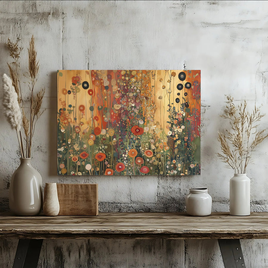 Abstract Wildflower Meadow Canvas | Modern Botanical Painting Print | Premium Gallery Wrapped Canvas | Living Room Wall Decor Gift