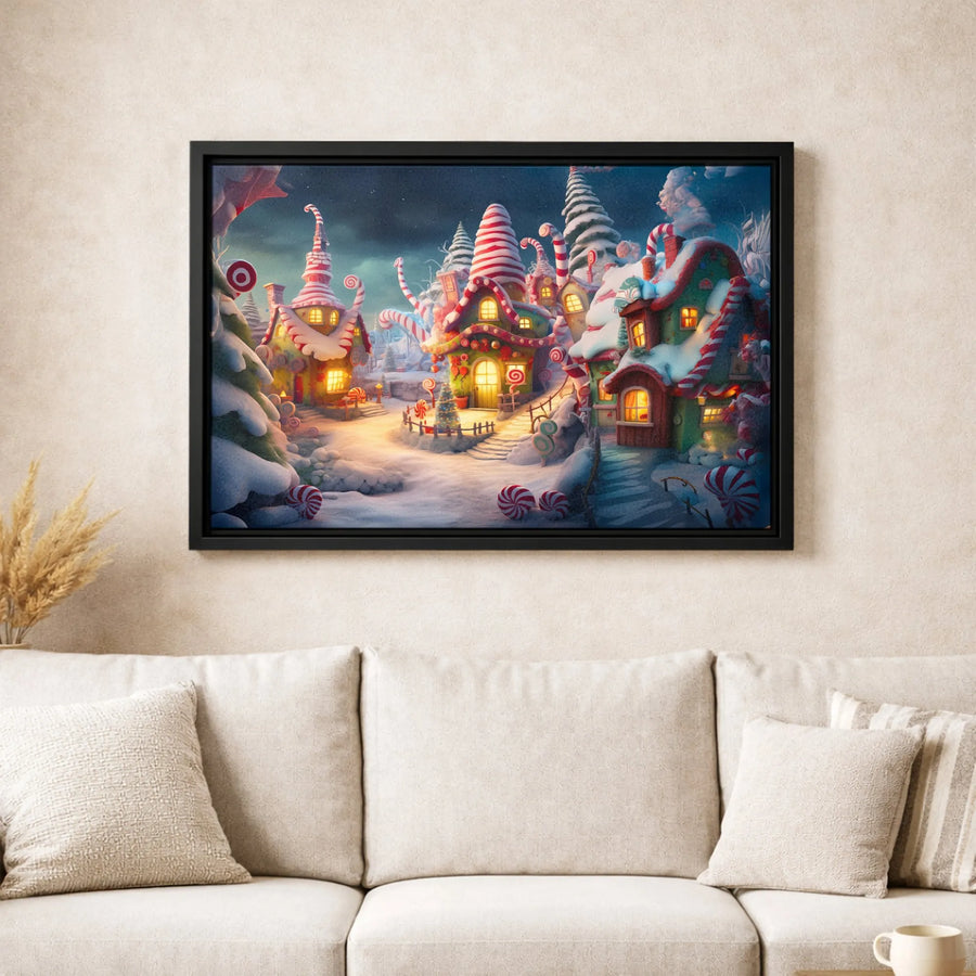 Whimsical Christmas Candy Village Canvas | Gingerbread House Holiday Decor | Premium Fade-Resistant Wall Art | Festive Home Gift Idea
