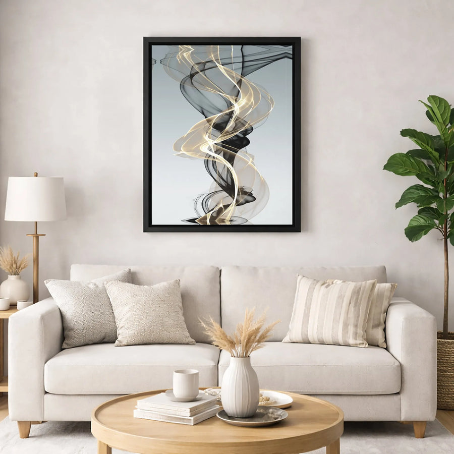 Abstract Black and Gold Smoke Canvas Art | Modern Swirling Lines Wall Decor | Premium 1.25-inch Thick Gallery Wrap | Elegant Living Room Gift