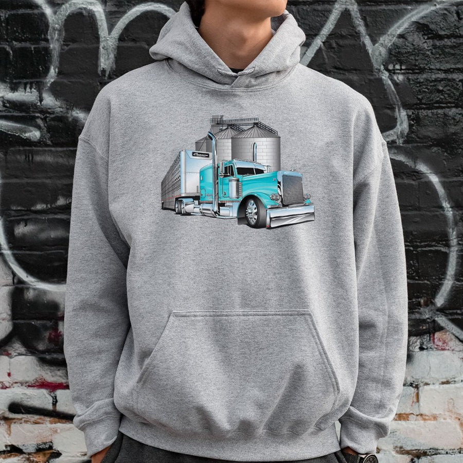 Semi Truck Hoodie | Vintage Livestock Hauler Graphic | Premium Cotton-Poly Blend | Gift for Trucker Driver and Farm Enthusiast